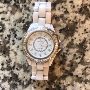 Peugeot ceramic white watch with rhinestones